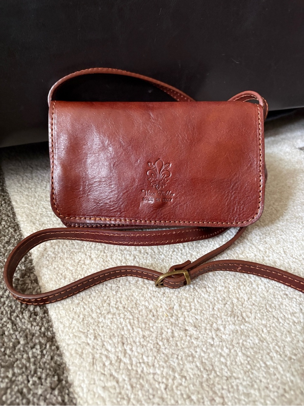 Vera Pelle Brown Italian Leather Crossbody Bag Vintage Y2K Italy Preppy